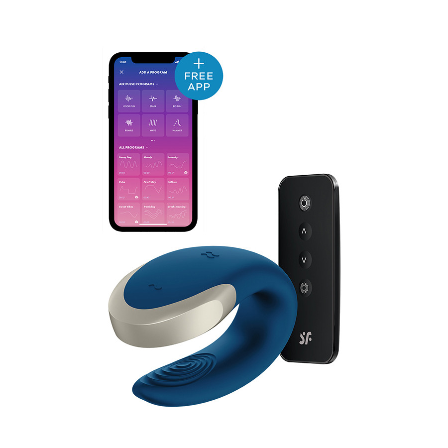 Вибратор за парови Satisfyer Double Love blue со далечински управувач